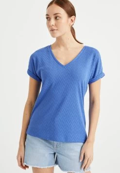 WE FASHION Met Opengewerkt Dessin - T-Shirt Basic - Blue