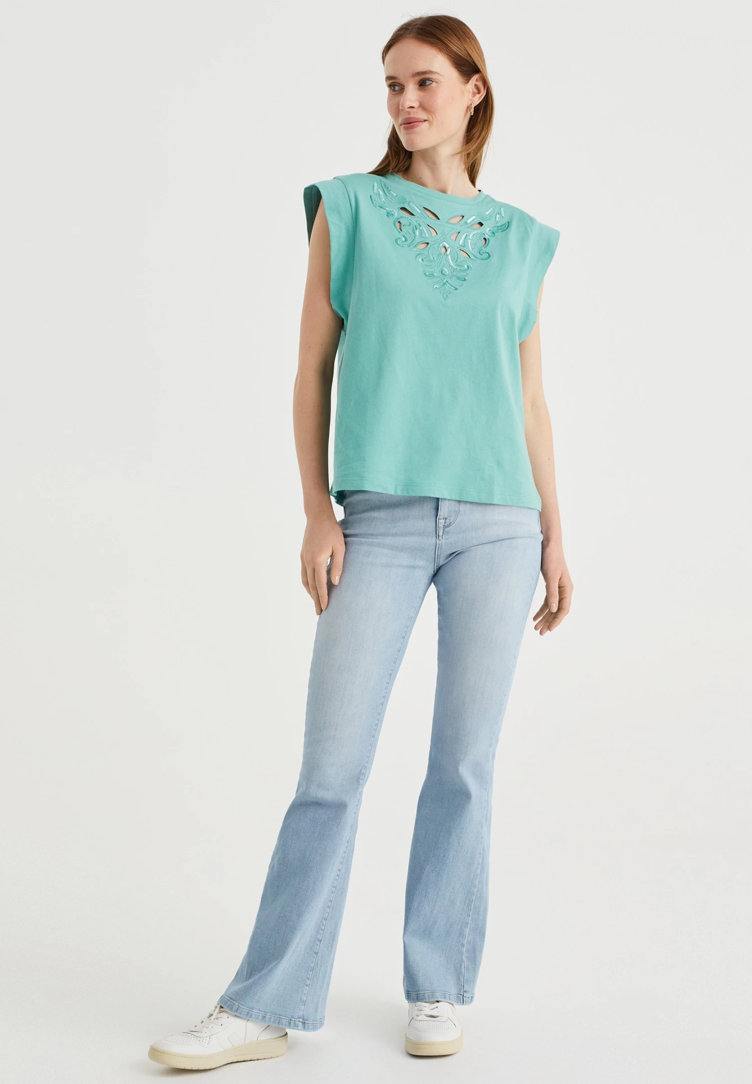 WE FASHION Met Embroidery - Top - Green - Afbeelding 2
