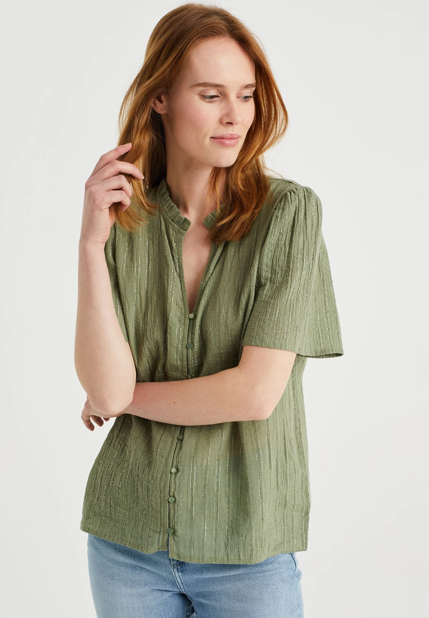WE FASHION Met Glittergaren - Overhemdblouse - Green
