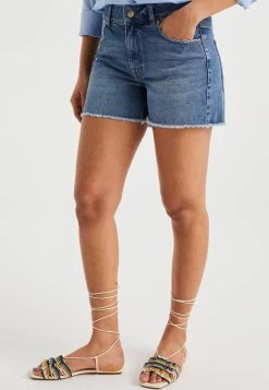 WE FASHION High Rise Met Comfort-Stretch - Jeansshort - Blue