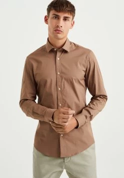 WE FASHION Met Stretch - Zakelijk Overhemd - Brown