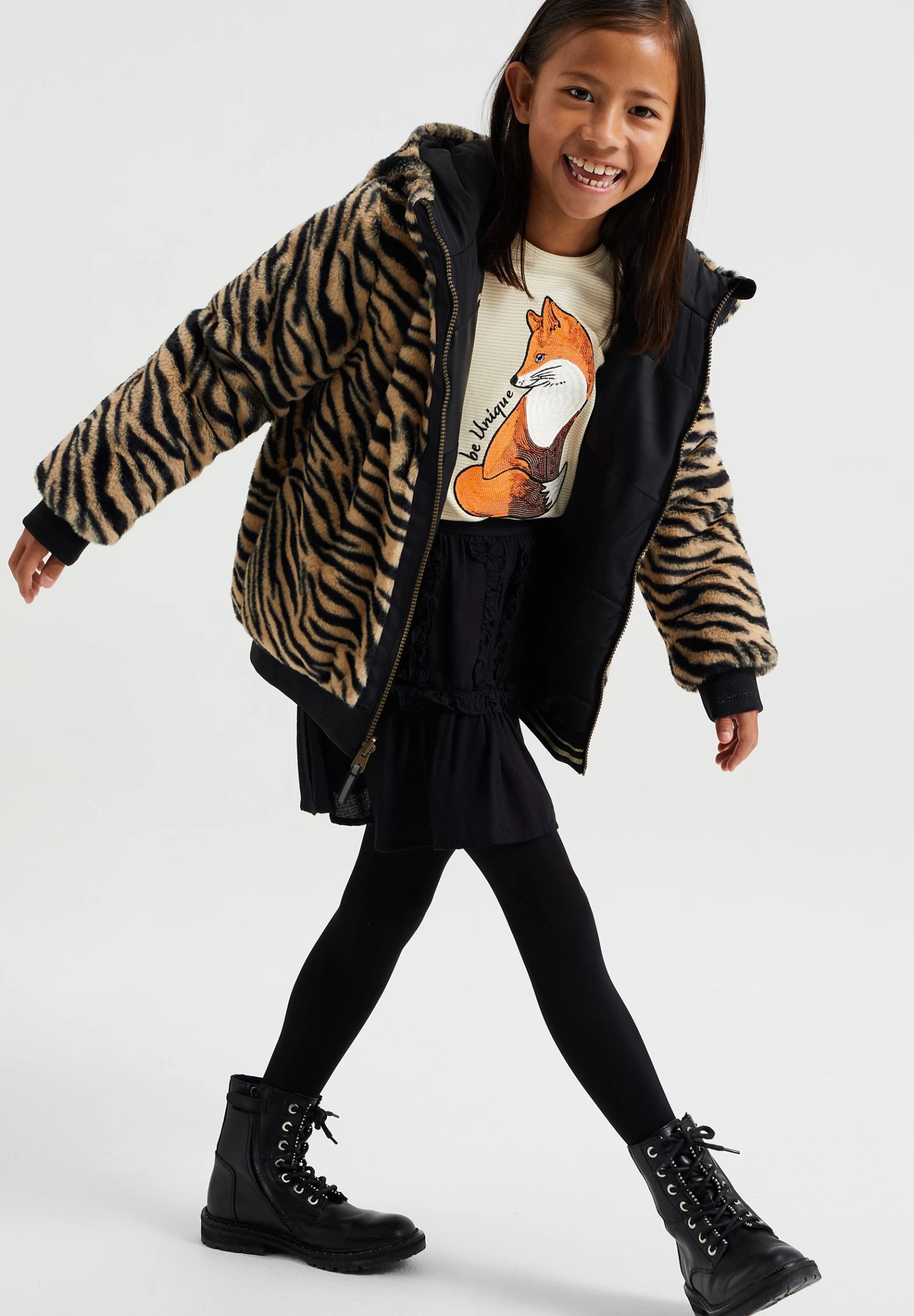 WE FASHION ReversibleMet Imitatiebont - Winterjas - Black