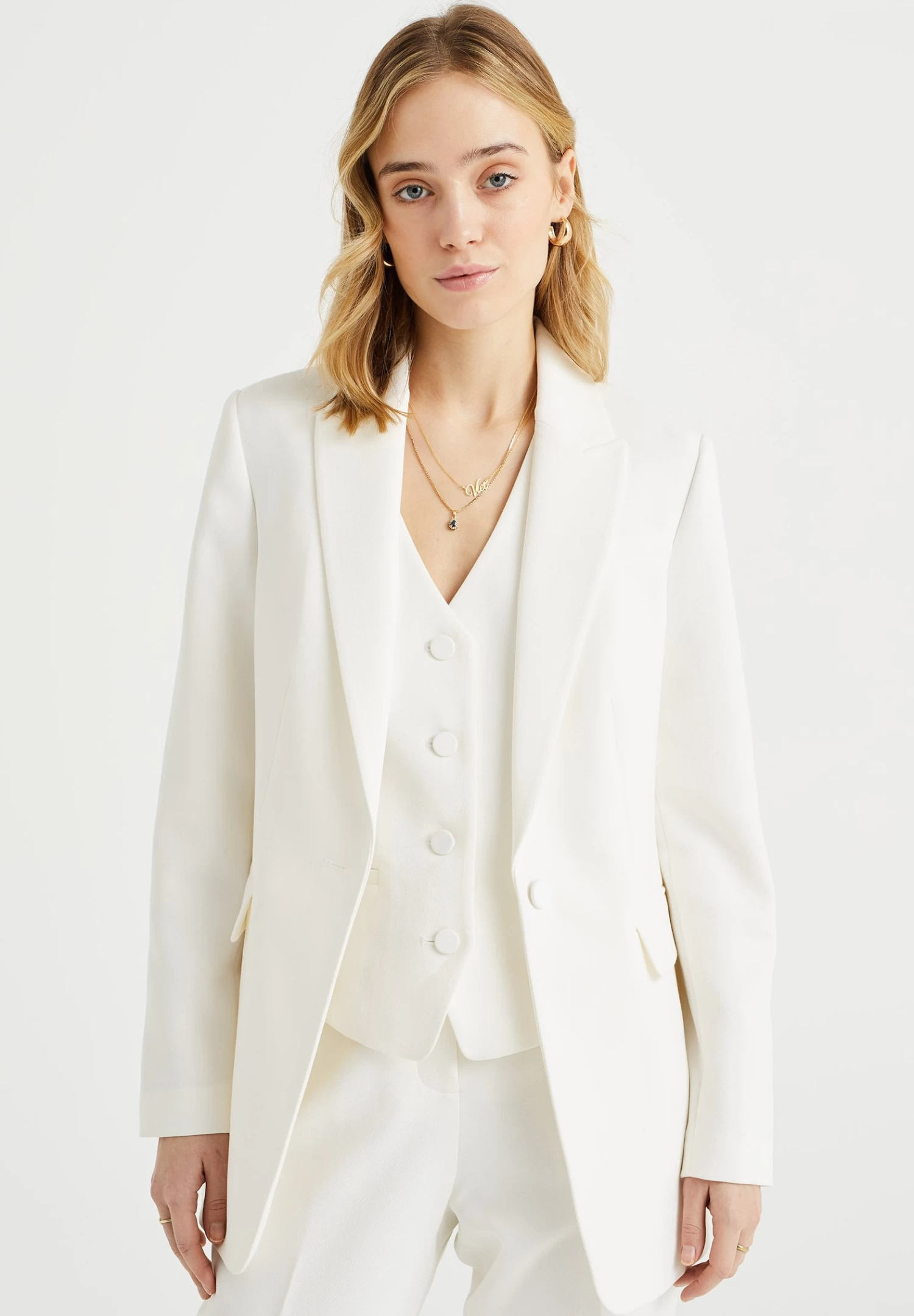 WE FASHION Getailleerde- Halflange Jas - White