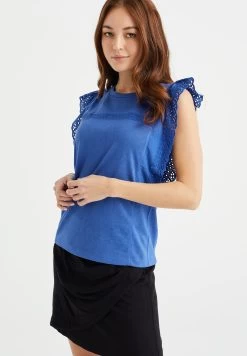 WE FASHION Met Broderie Anglaise - T-Shirt Print - Blue