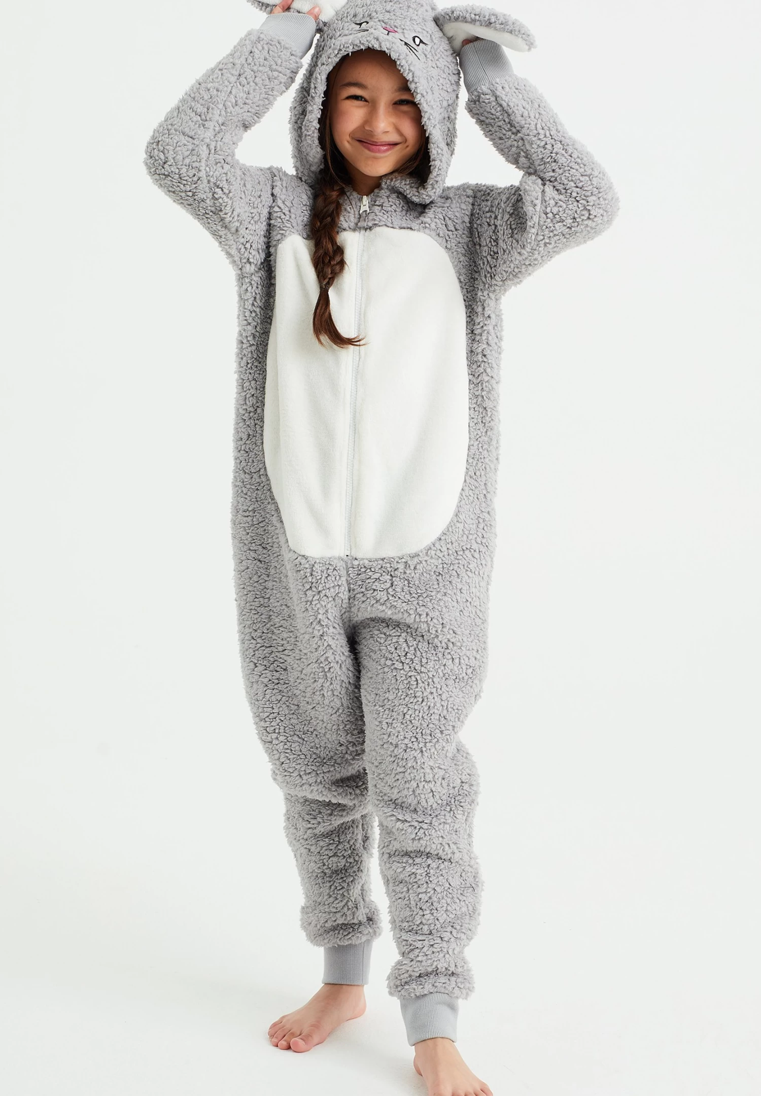 WE FASHION Onesie Mit Ohren - Pyjama - Grau