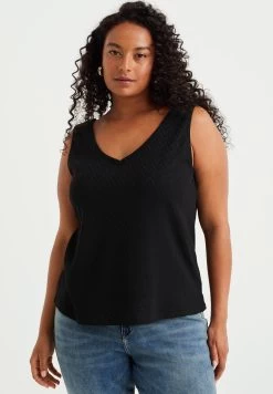WE FASHION Singlet Met Dessin - Curve - Top - Black
