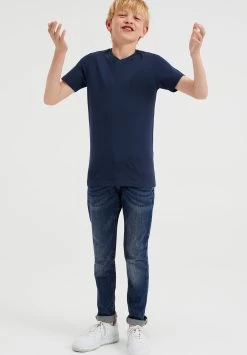 WE FASHION Met V Hals - T-Shirt Basic - Blue