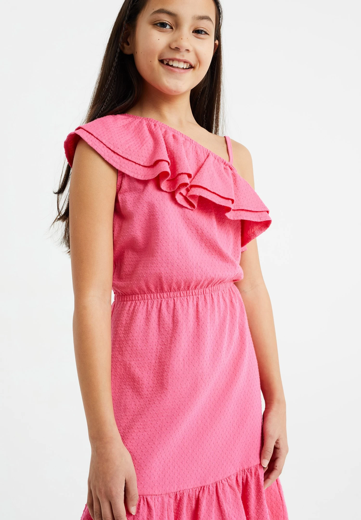 WE FASHION One Schoulder Met Structuur - Jurk - Pink - Afbeelding 3