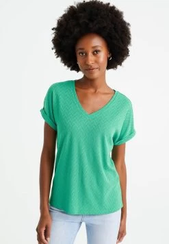 WE FASHION Met Opengewerkt Dessin - T-Shirt Basic - Green