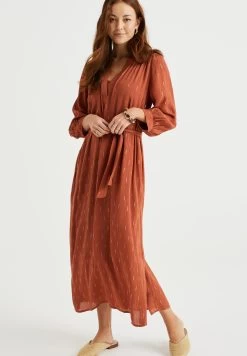 WE FASHION Met Dessin - Maxi-Jurk - Brown