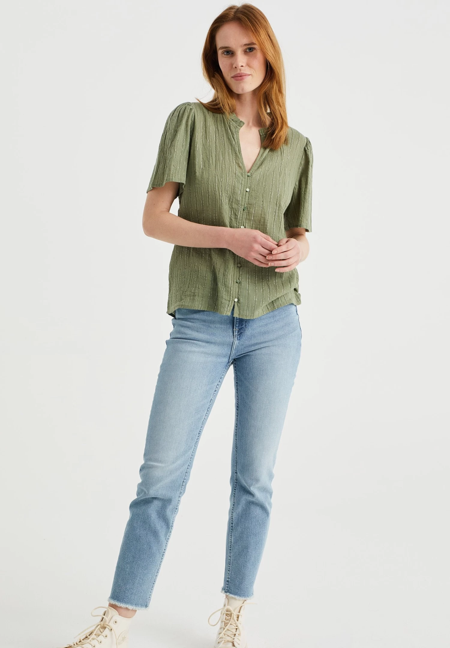 WE FASHION Met Glittergaren - Overhemdblouse - Green - Afbeelding 2