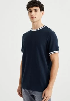 WE FASHION Met Structuur - T-Shirt Basic - Blue