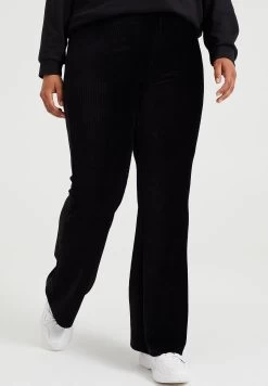 WE FASHION Flared Van Ribstof - Curve - Broek - Black