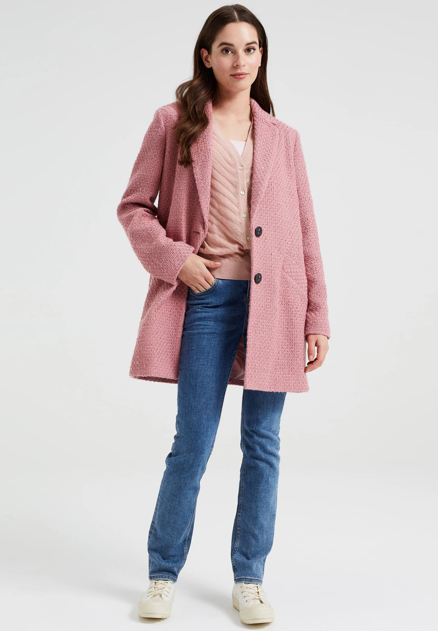 WE FASHION Met Structuur - Halflange Jas - Pink