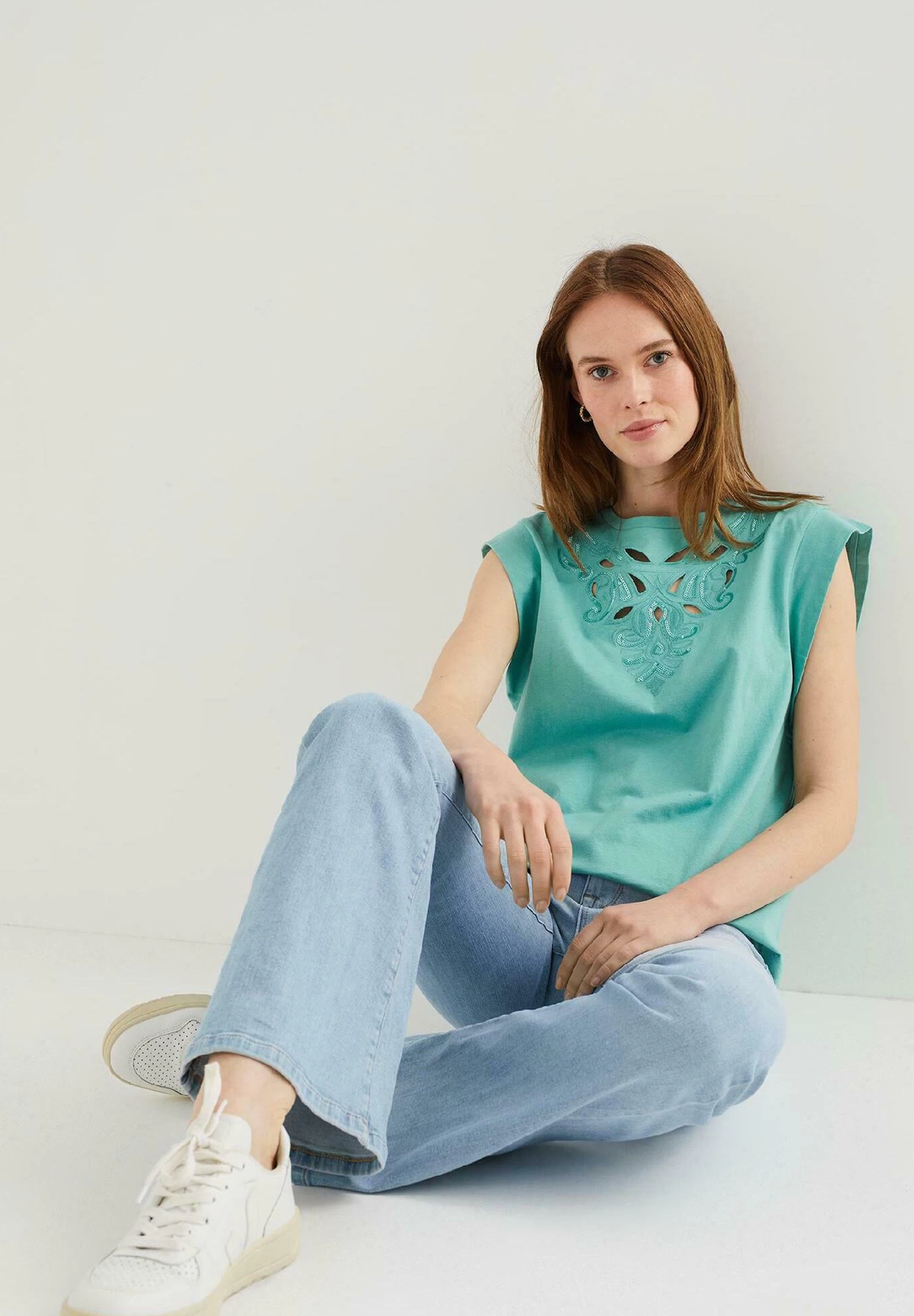 WE FASHION Met Embroidery - Top - Green - Afbeelding 4