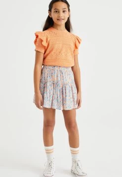 WE FASHION Met Opengewerkt Dessin - T-Shirt Print - Orange