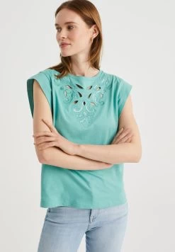 WE FASHION Met Embroidery - Top - Green