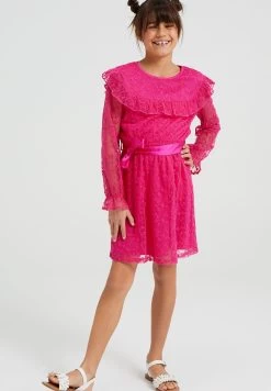 WE FASHION Meisjes Jurk Met Borduursel - Cocktailjurk - Pink